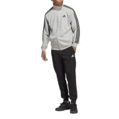 Adidas Sportswear Basic 3-Streifen French Terry Trainingsanzug 10680739 -Kleiderliebe Laden IC6748 5 APPAREL On Model Front View transparent